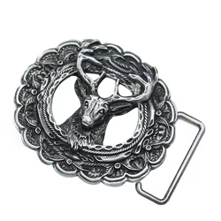 Embossed Christmas Reindeer Elk Animal Retro Zinc Alloy Belt Buckle Leather Crafts Clasp DIY Western Cowboys Man Jeans Accessory