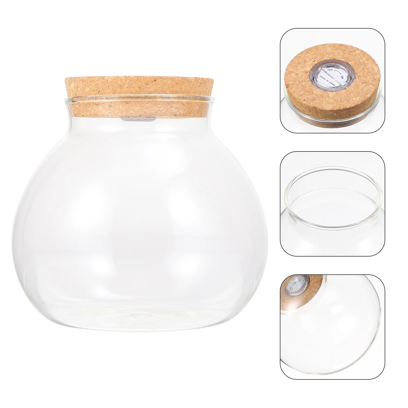 

LED Light Ecological Bottle Cylindrical Borosilicate Glass Aquarium Landscape White Decor Fish Tank Container Plant