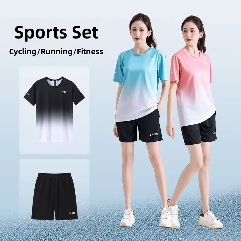 

Женский летний спортивный костюм с коротким рукавом: баскетбольная майка и повседневные шорты, комплект из двух предметов, быстросохнущий, в корейском стиле, с круглым вырезом