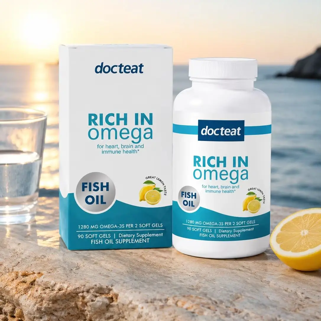 Rich in Omega Fish Oil 90 Softgels 1280mg Omega-3 Dietary Supplement Heart Brain Immune Support Lemon Flavor for Adults