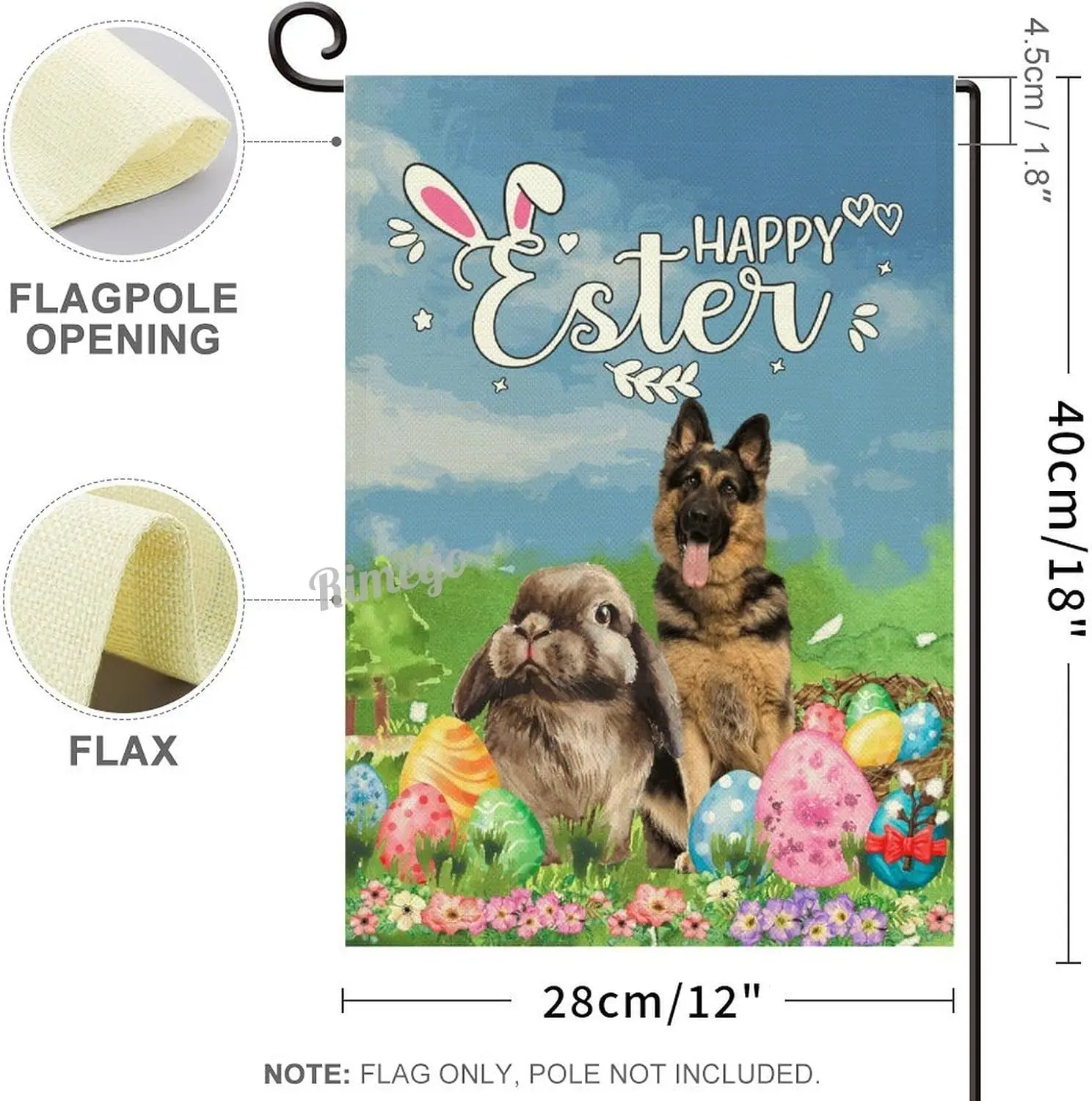 Happy Easter Bunny German Shepherd Yard Flag, Happy Easter Bunny German Shepherd Spring Garden Flag Double Sided Burlap for Spri