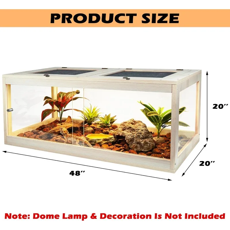 Bearded Dragon Tank 81 Gallon, Lizard Tank, Reptile Tank with Metal Mesh Roof Door, Snake Tank with Lock Design, 48" Long, Oak