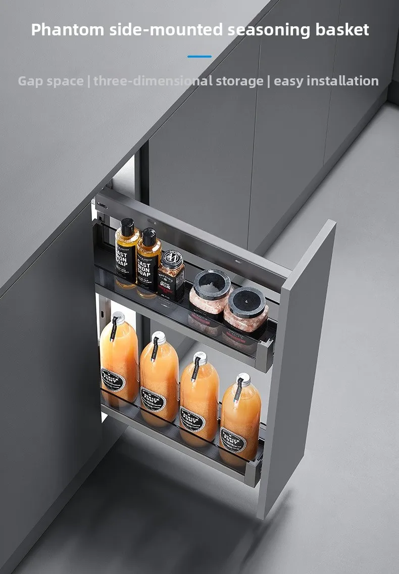 Phantom Cabinet Narrow Side Seasoning Basket Side Drawer Buffer Basket