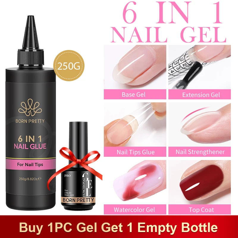 

BORN PRETTY 250g Large Capacity Multi-Functional 6 in 1 Nail Glue Gel Super Strong Nail Glue For False Nail Tips Extension Nails