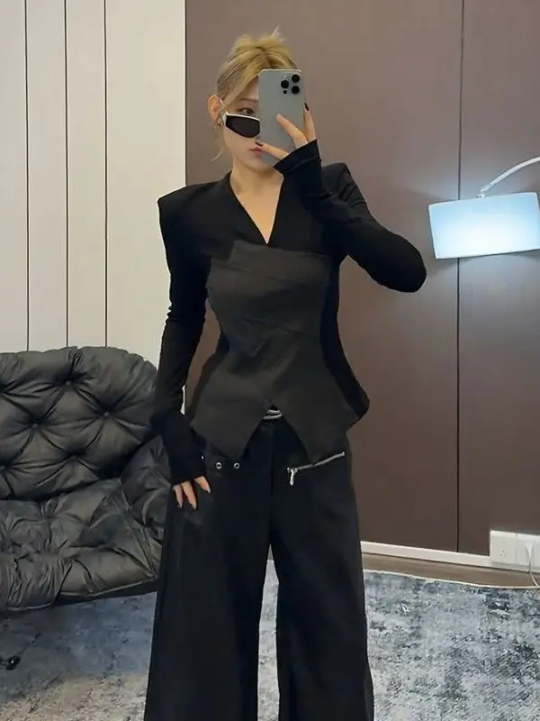 

plus Size American Style Long Sleeve T-Shirt Women Autumn Winter Fleece Lined Irregular Design Sense Top Classy Fashion