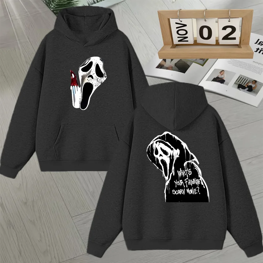Horror Halloween Graphic Double Sided Print Hoodies Streetwear Style Hoodie Long sleeve Autumn Winter Fleece Sweatshirts Unisex