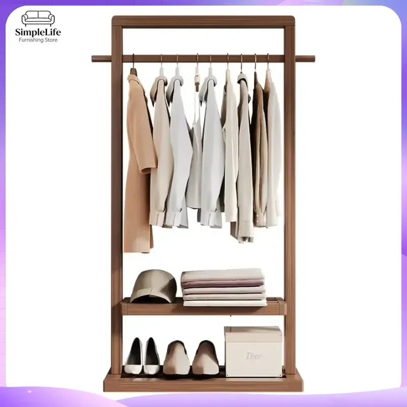 Solid Wood Coat Rack Floor Standing Clothes Hanger Heavy Duty Extra Thick Coat Rod Bedroom Entryway Hall Tree Furniture