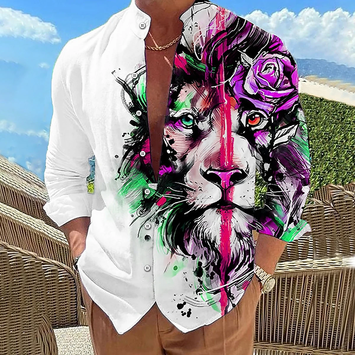 Men's Animal Lion Shirt Button Shirt Long Sleeve Fashion Designer Going Out Every Day during Casual Holiday