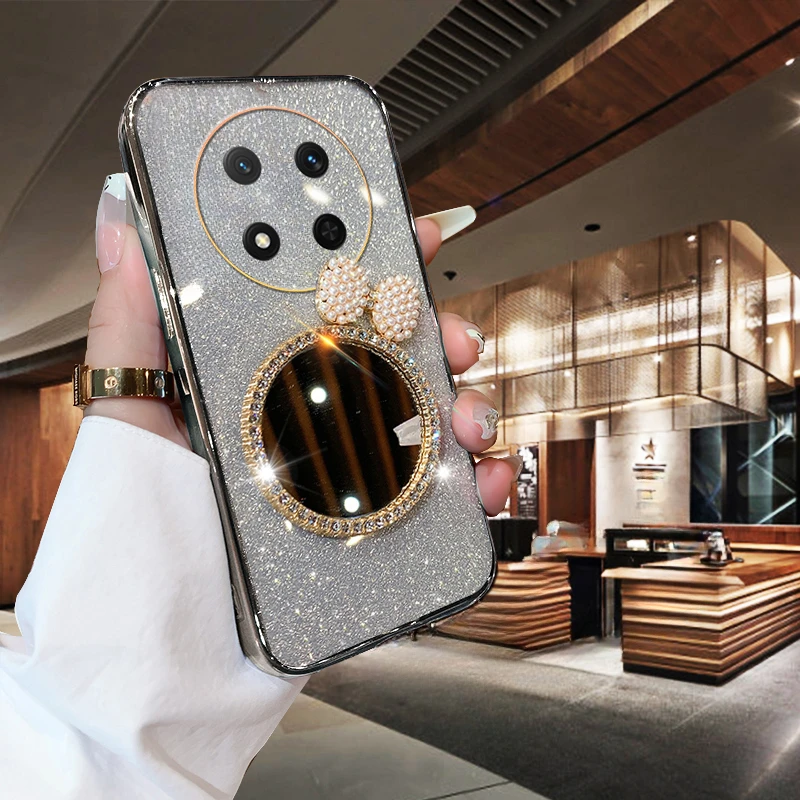 حافظة لهاتف Honor X9D X7D 400 حافظة ذكية متدرجة لامعة بحلقة مرآة لهاتف Honor X9D X7D 400 غطاء ذكي