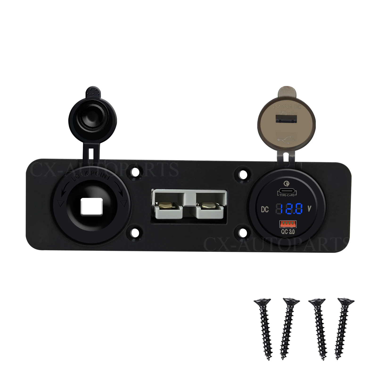 12/24V 3 IN 1 Flush Mount Panel 50A Anderson Plug Power Hub Connector Dual USB Type-C Cigarette Lighter Socket for Boat Caravan