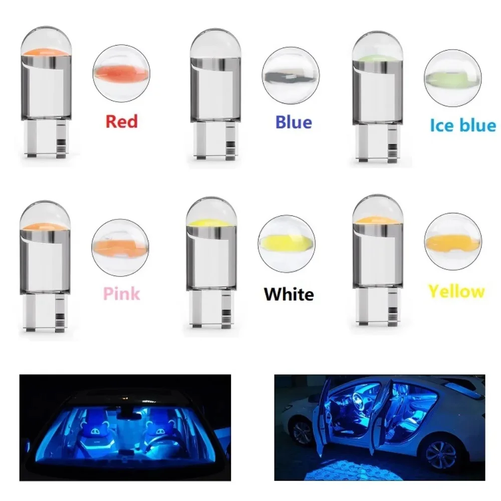 10X W5W LED T10 캔버스 자동차 실내 전구 6000K 화이트 12V 번호판 돔 라이트 COB 유리 자동차 부품 썸네일 6