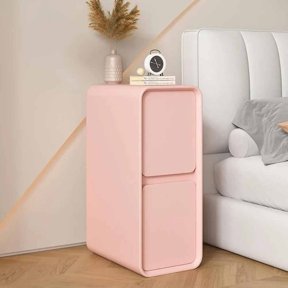 

Narrow Bedroom Nightstand with Drawers, Small Wooden Bedside Table, Modern Nightstand with Leather Surface