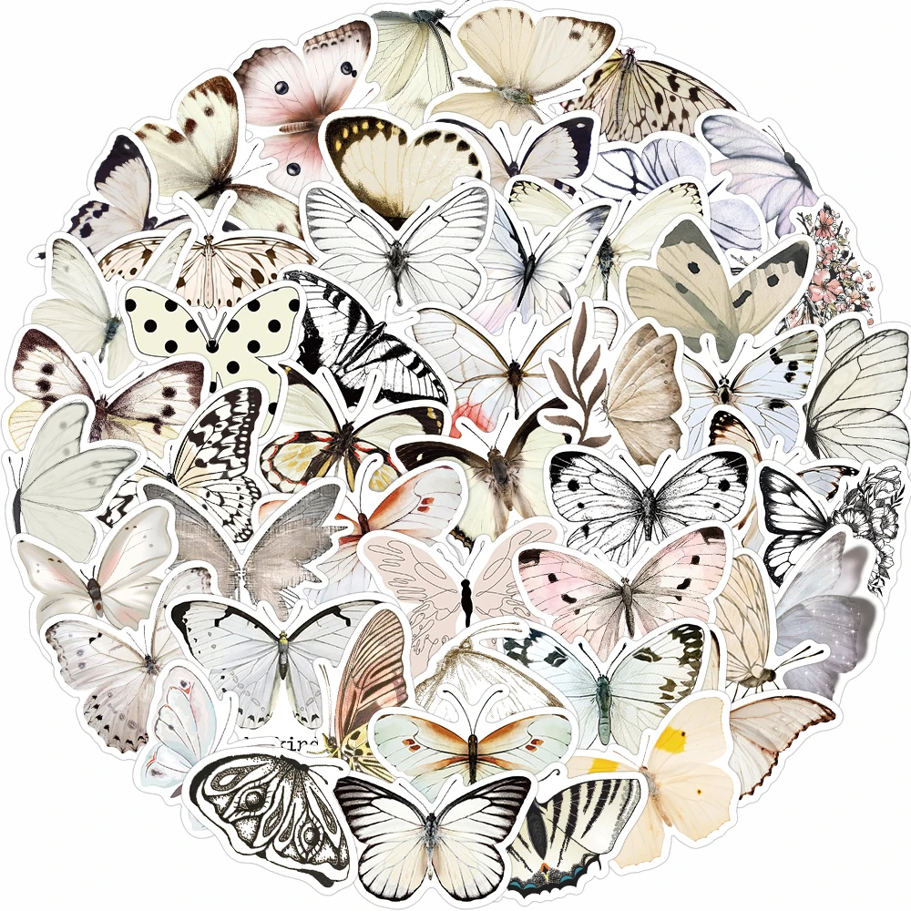 

50PCS Beautiful White Butterfly Graffiti Stickers Water Cup Guitar Phone Case Luggage Skateboard Waterproof Decorative Stickers