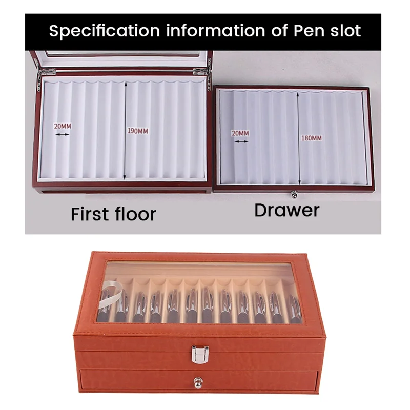 24 Slots Wooden Pen Display Storage Box Luxury 2 Layer PU Pen Case Fountain Pen-Collector Jewelry Organizer Carbon