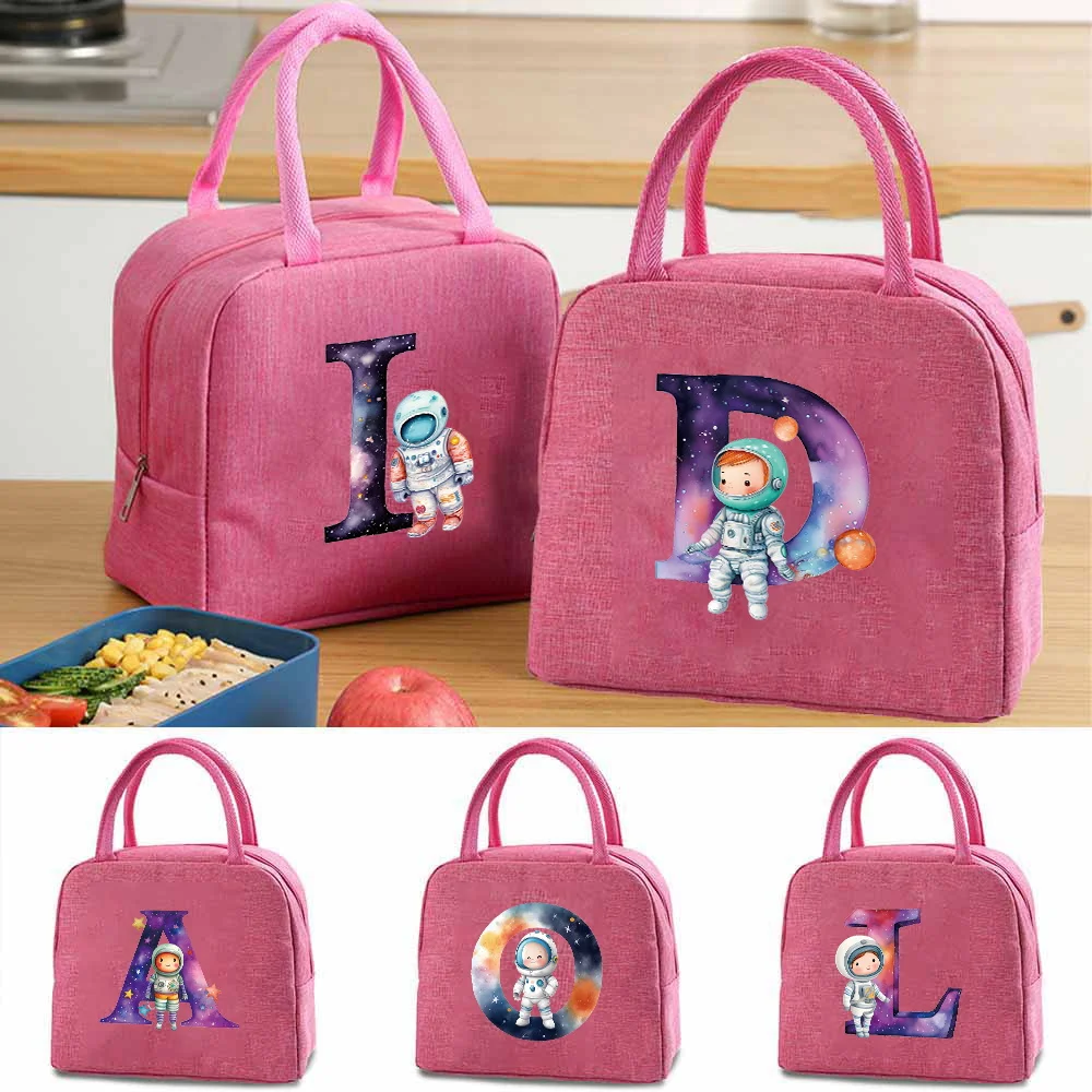 

Lunch Handbags Insulated Cooler Portable Canvas Lunch Box Food Lunch Picnic Dinner Bags Men Women Astronaut Letter Pattern