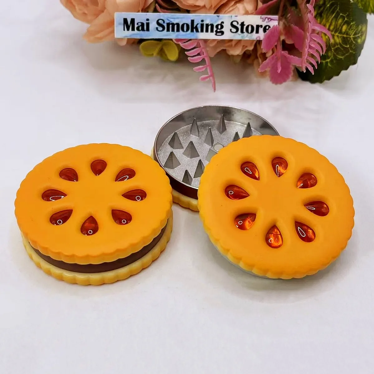 Molinillo de hierbas y galletas de 2,2 pulgadas, molinillo Manual de 2 capas para especias, sal, mortero de pimienta, molinillo de tabaco de hierba cruda, herramienta para cigarrillos y humo