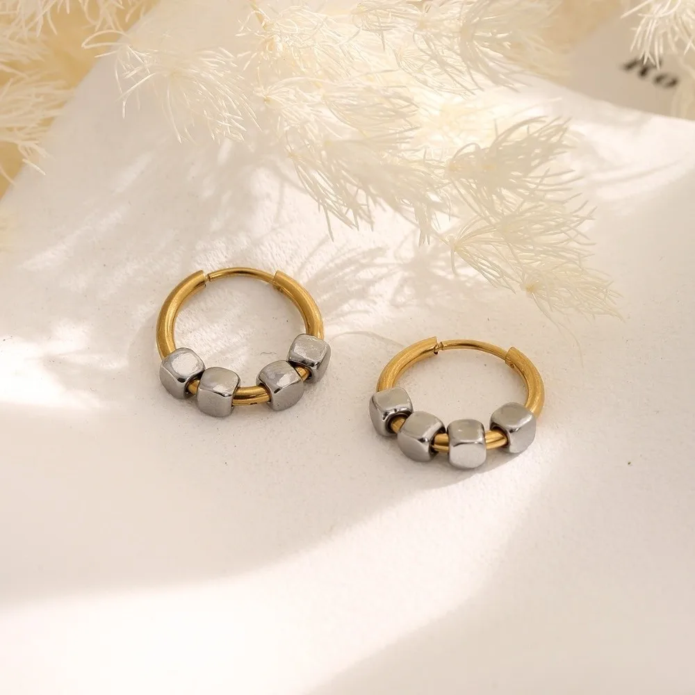 Retro Stainless Steel Geometric Cube Earrings Fashion Personality Ear Cuff Simple Minimalist Earrings Daily Wear