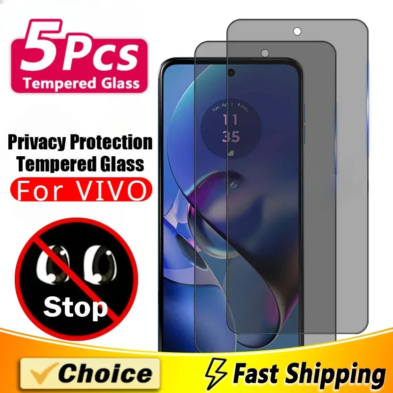 5Pcs Anti Spy Screen Protector For VIVO Y56 Y72 Y55S(5G) Y54S 65 69 70ST Y73(2021) 4 75 76S 78M 79S 81 85 Privacy Tempered Glass