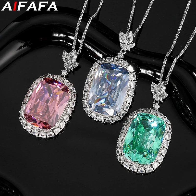 

Stunning Big Pendant Necklace 20*28mm 5A Grade Stone Paraiba 6 Color Pendants with 55cm Chain Gifts Fashion Jewelry Accessories