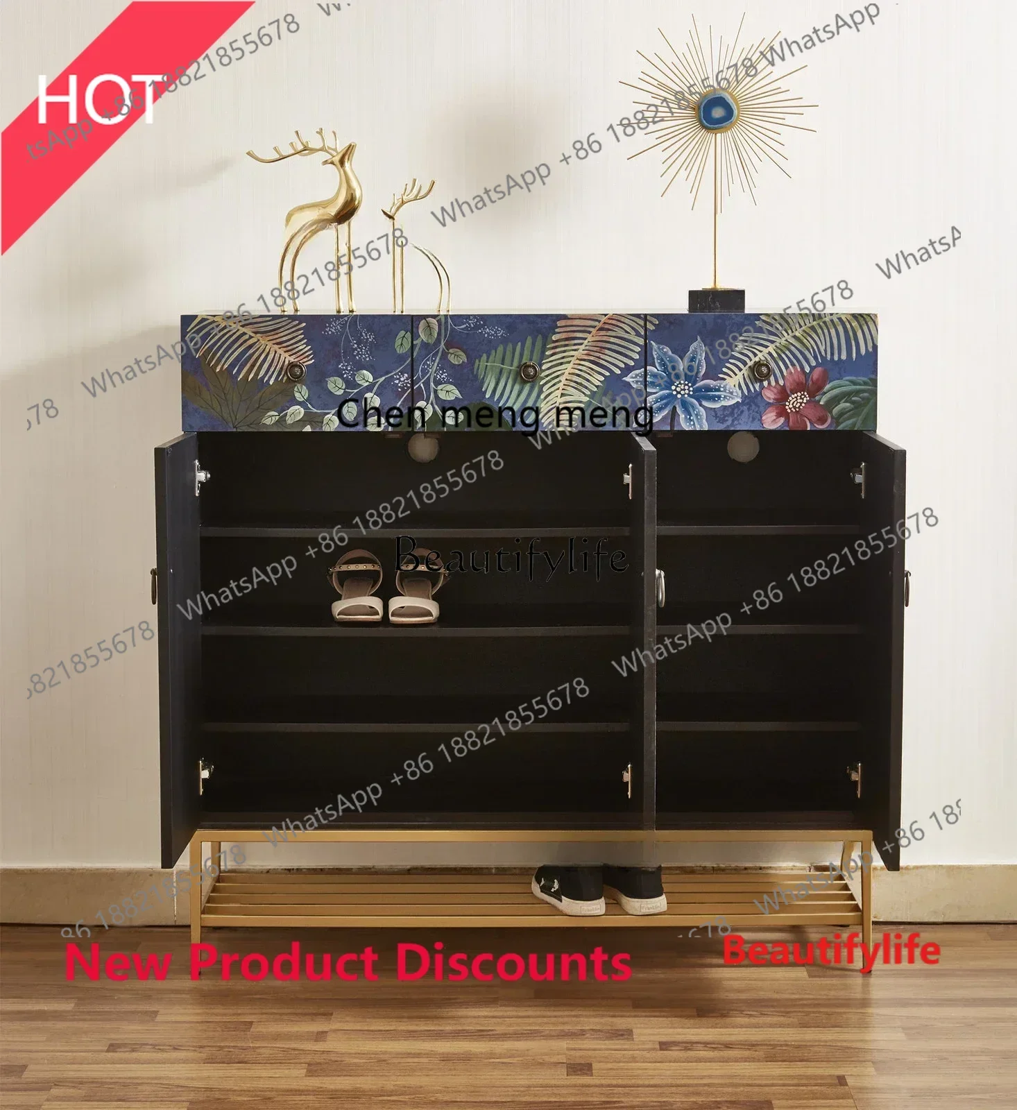 style  Light luxury shoe cabinet painted flamingo large-capacity partition storage cabinet ss 8617