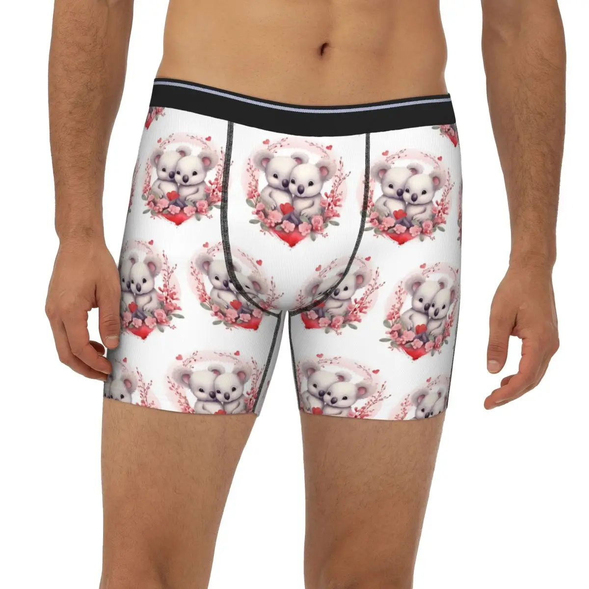 

Valentine's Day Koala Bears In Love Long Boxer Underpants Short Men's Panties Underwear for Homme Man Boyfriend Gifts