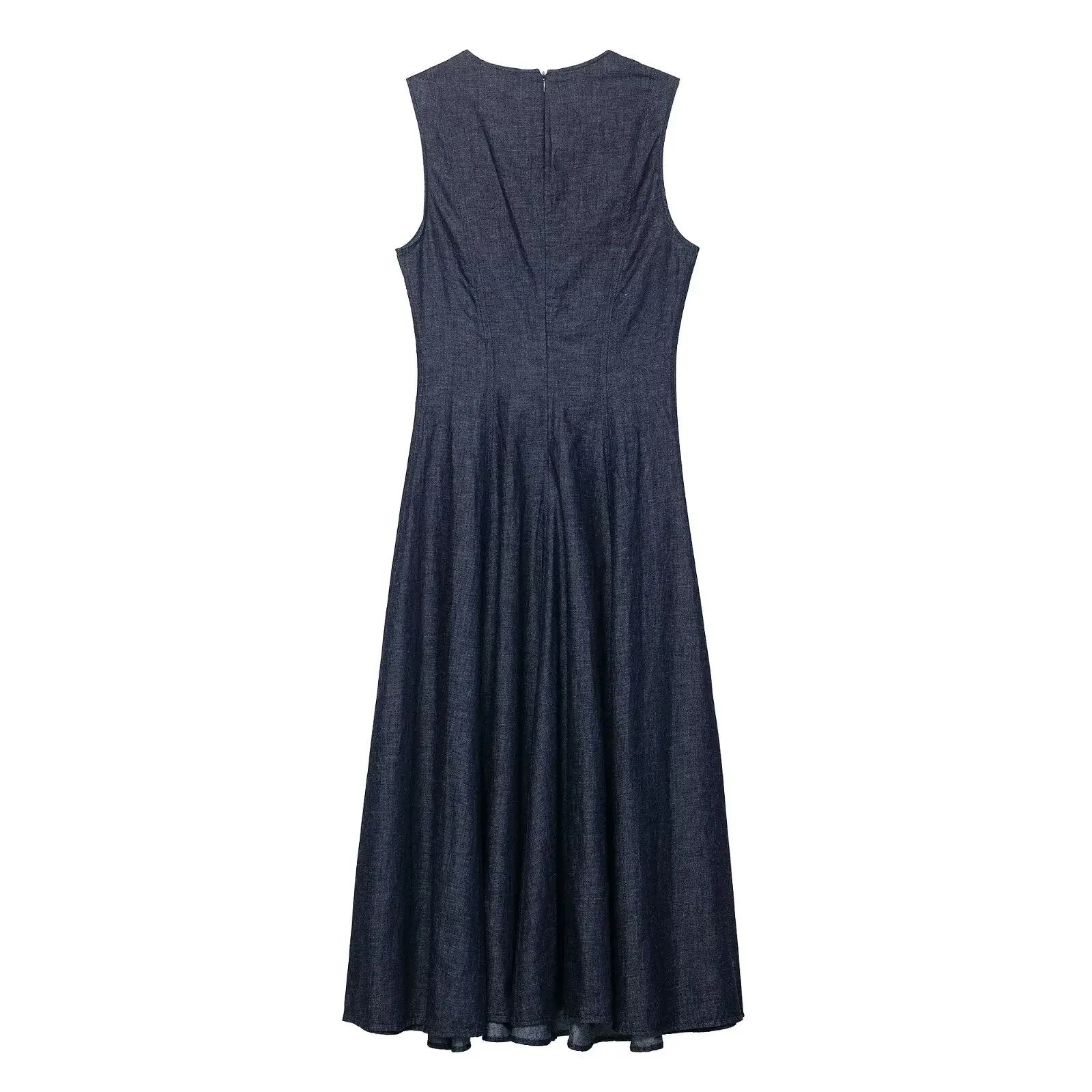 BSAY moda y temperamento minimalista mujer otoño nuevo artículo 2025 sin mangas cuello redondo cintura adelgazante vestido Midi de mezclilla