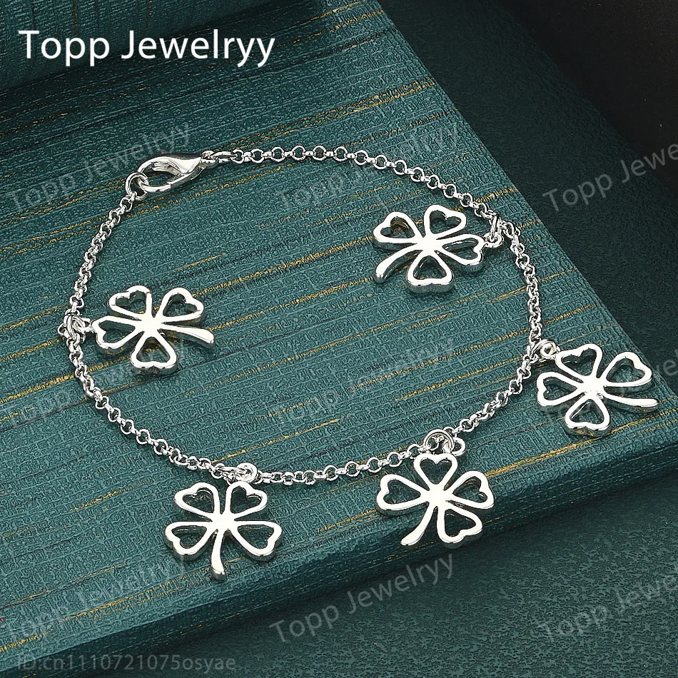 925 Sterling Silver Exquisite Four Leaf Clover Bracelet Women Fashion Party Favor Wedding Jewelry