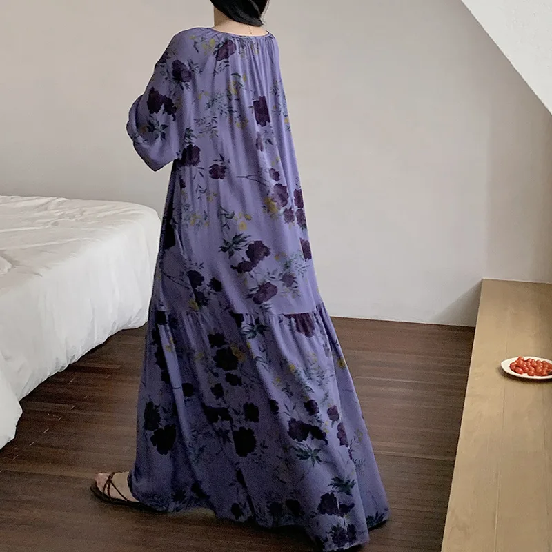Female Long Nightgown Chemise Sleepwear Sexy Half Sleeve Nightdress Intimate Lingerie Spring Summer Viscose Home Wear Loungewear