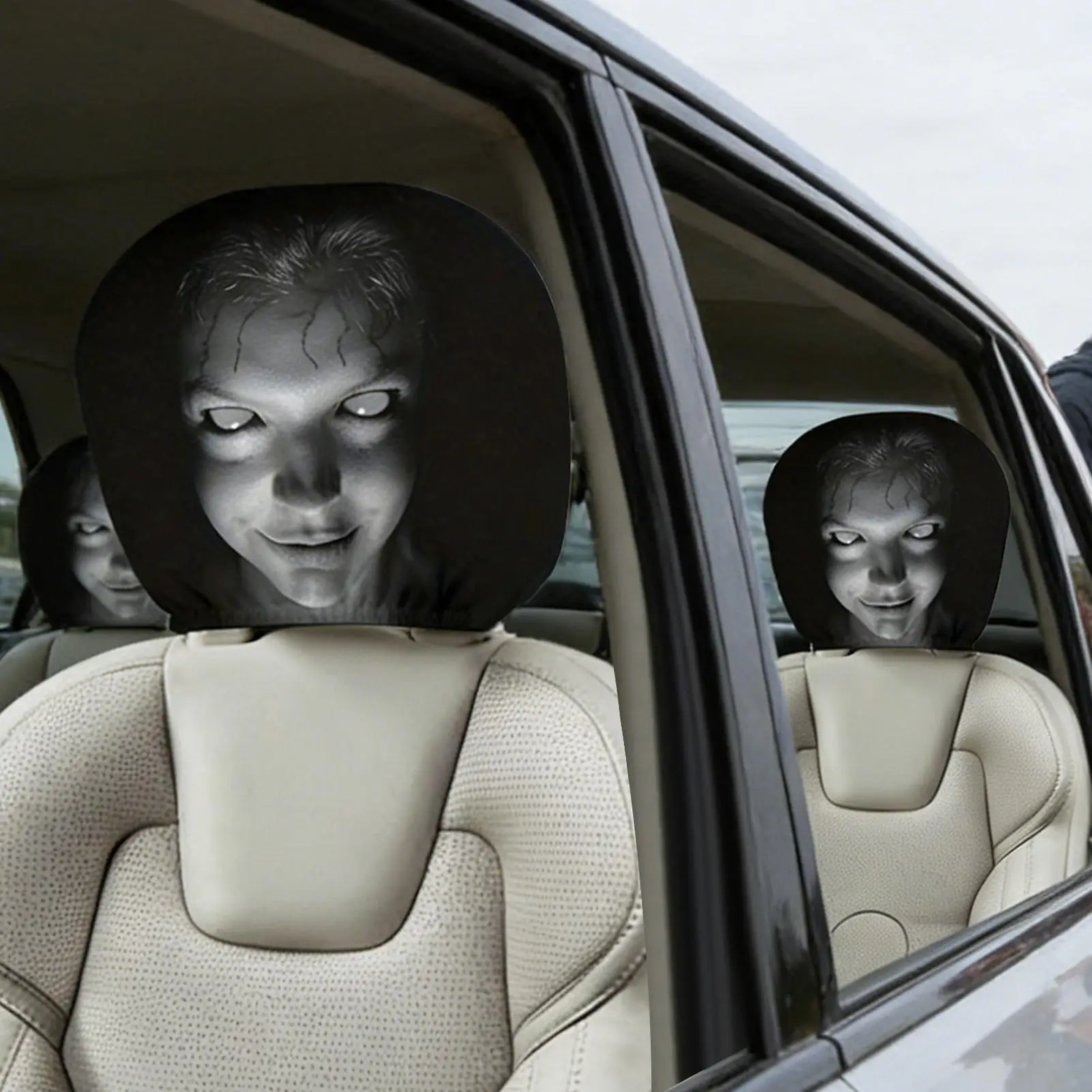 1PC Horror Face Design Car Headrest Covers Breathable Elastic Car Headrest Cover Universal Car Seat Cover for Sedan, Truck, SUV