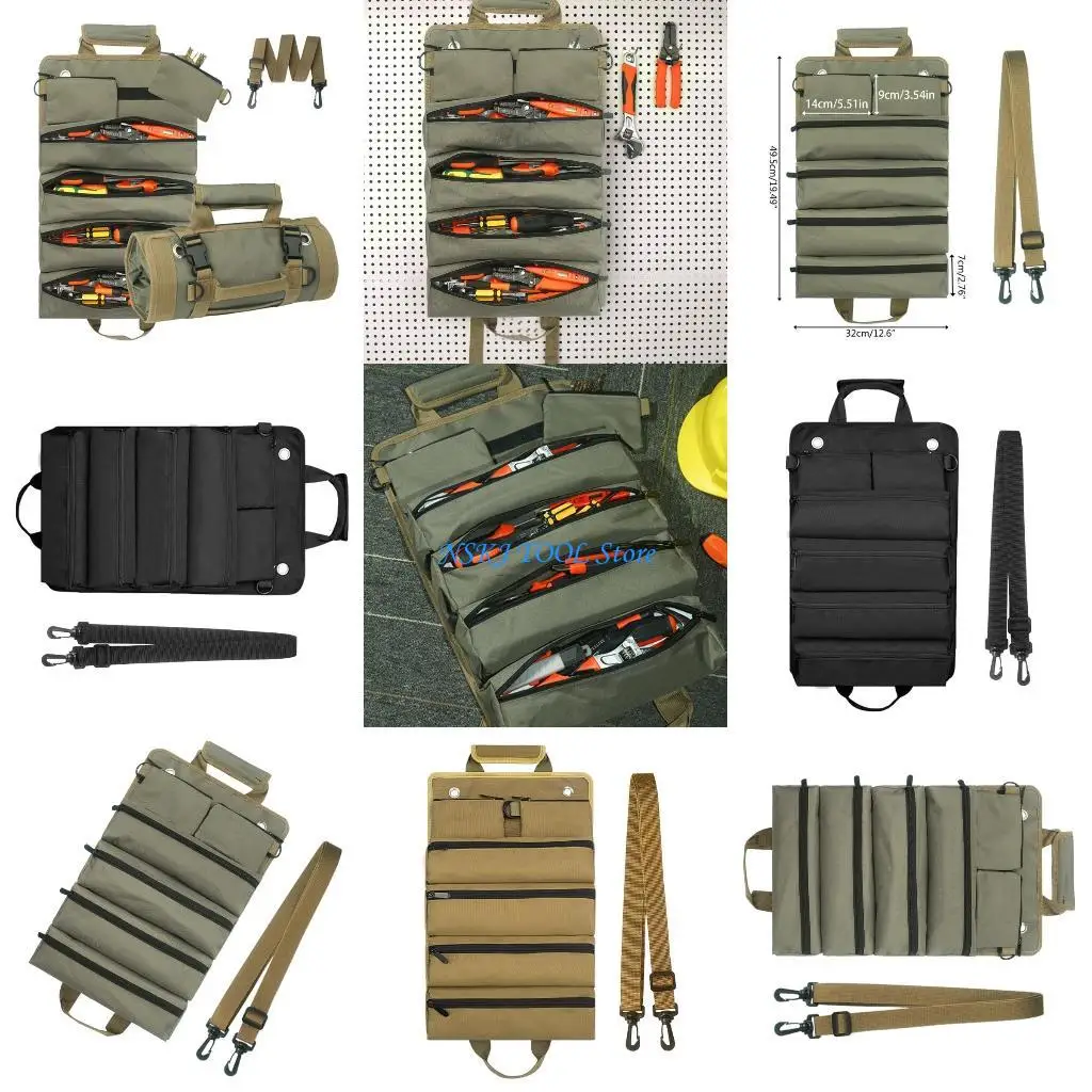 

L8RC Tool Roll Bag Canvas Tool Bag Roll Up Small Tool Bag with 4 Zipper Pockets