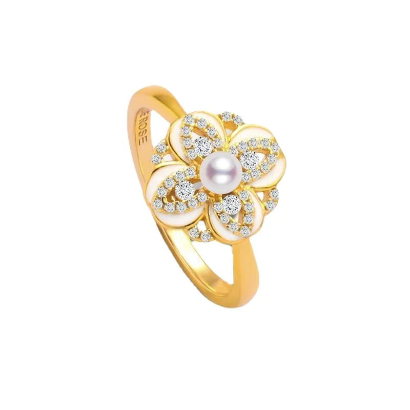 

Женское кольцо с эмалью и жемчугом, регулируемое