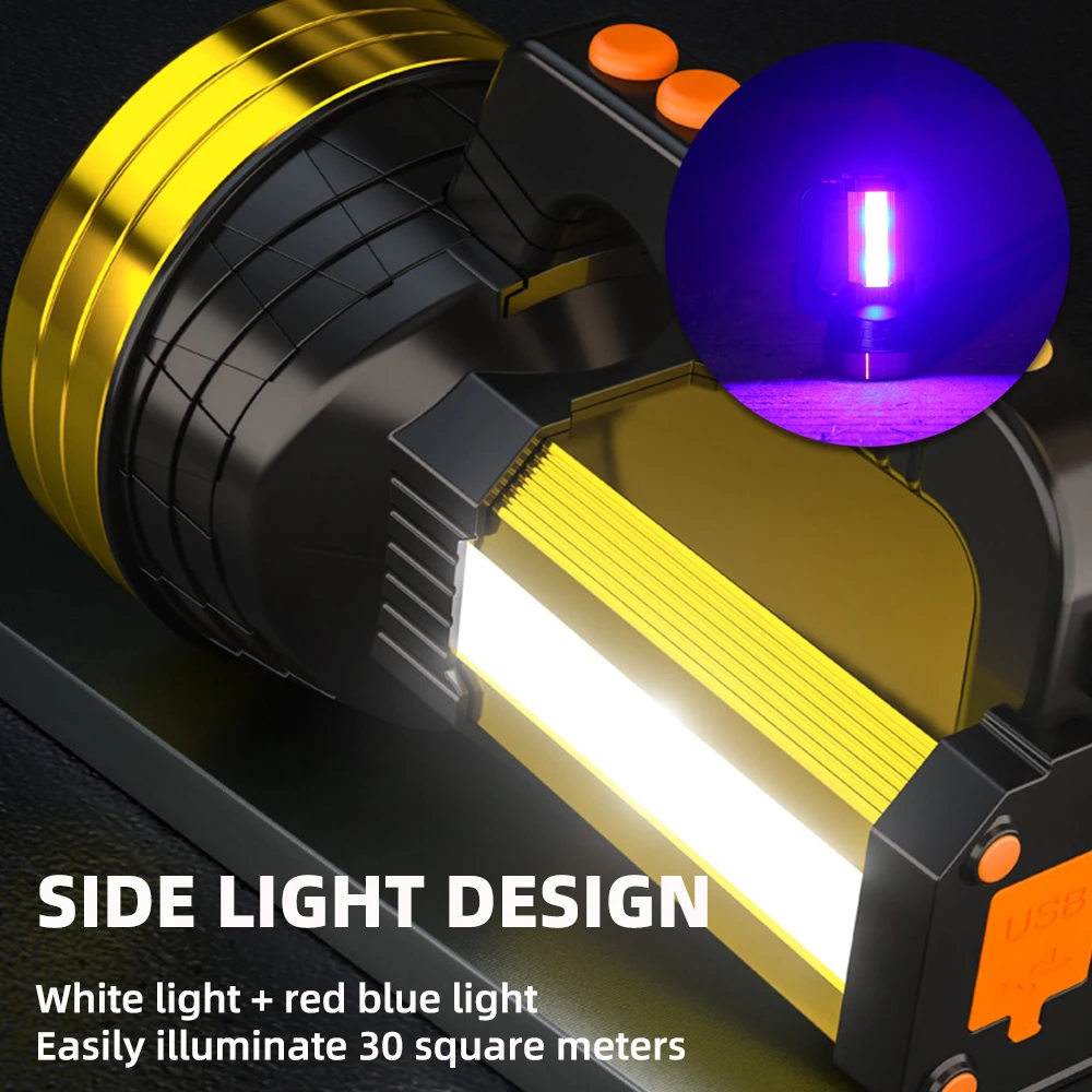 Powerful USB Searchlight Large Capacity Lithium Battery Spotlight Rechargeable Lamp Power Bank Function Portable Flashlight