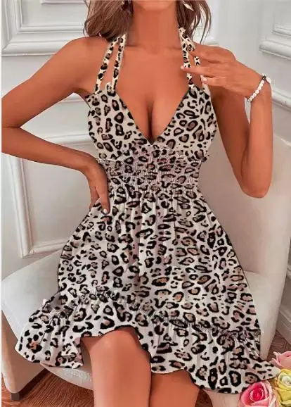 

Summer Dress Women Sleeveless V Neck High Waist Rainbow Stripe Print Shirred Ruffles Halter Beach Casual Sexy Mini Skirt