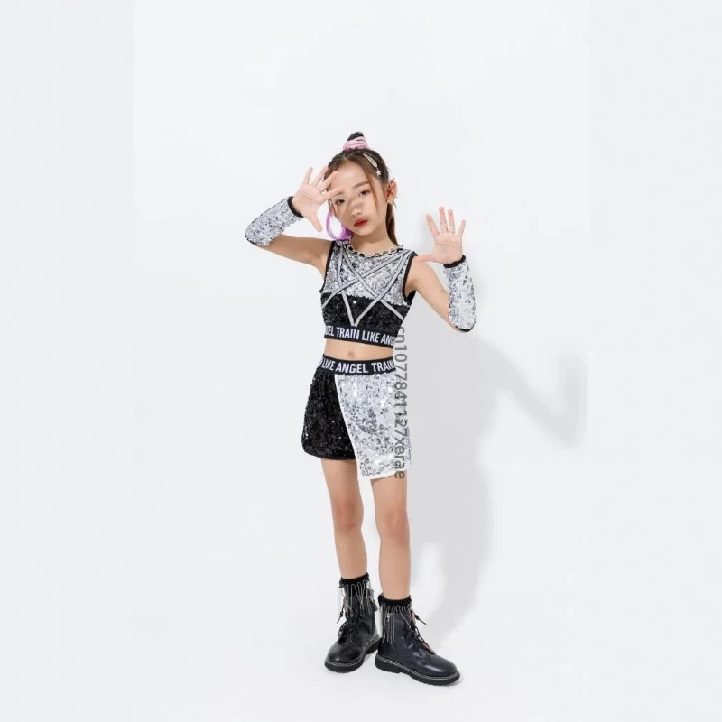 Children's Jazz Dance Performance Costume Sequin Set Handsome Girls' Jazz Dance Costume Hip-hop Street Dance Cool Clothes