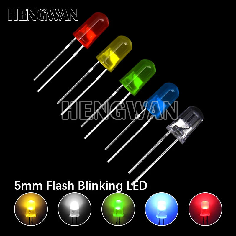 50pcs 5mm White Green Red Blue Yellow Light Emitting Diode Automatic Flashing LED Flash Control Blinking 5 mm 1.5HZ