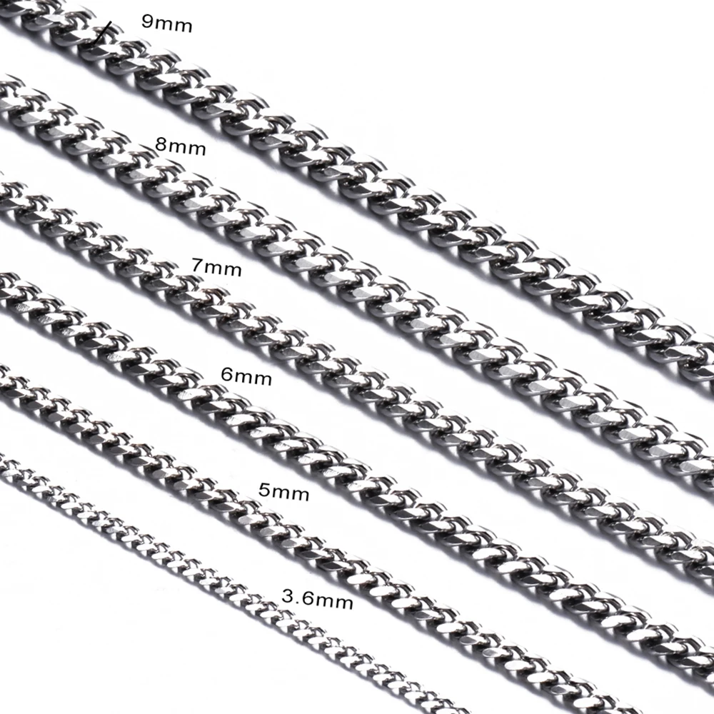 1Pc Size 3mm-9mm Miami Curb Cuban Link Chain for Men Women Stainless Steel Mens Jewelry Hip Hop Chain