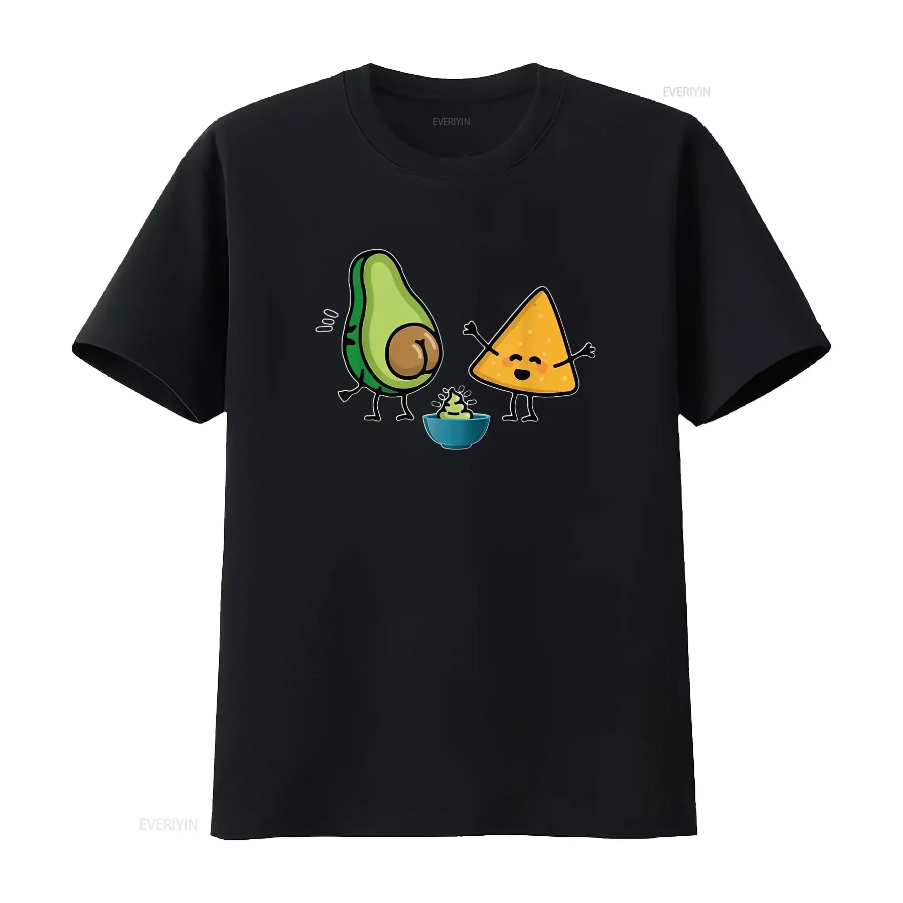 Camiseta vegana con Chip de tortilla y aguacate para mujer, Top lavado vintage negro 2XL para uso diario