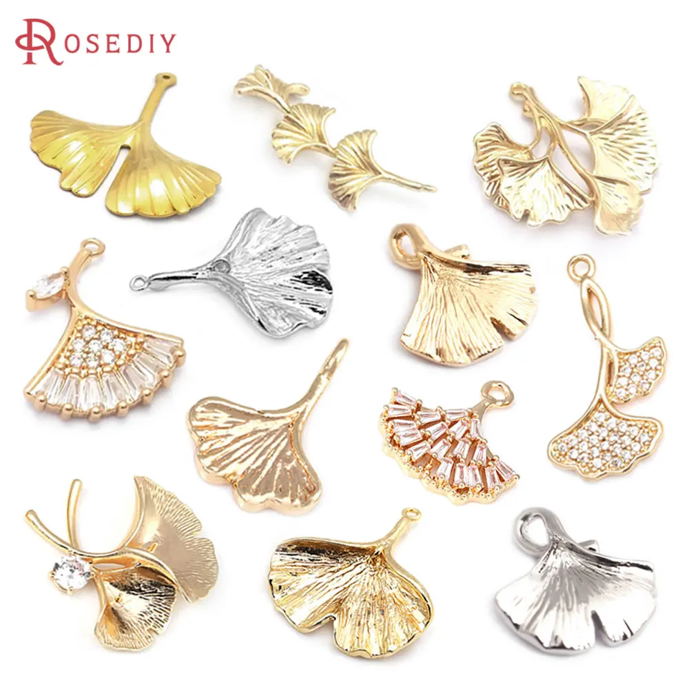 High Quality 18K Gold Color Brass Ginkgo Leaves Tree Leafs Charms Pendants High Quality Diy Jewelry Making Necklace Accessories