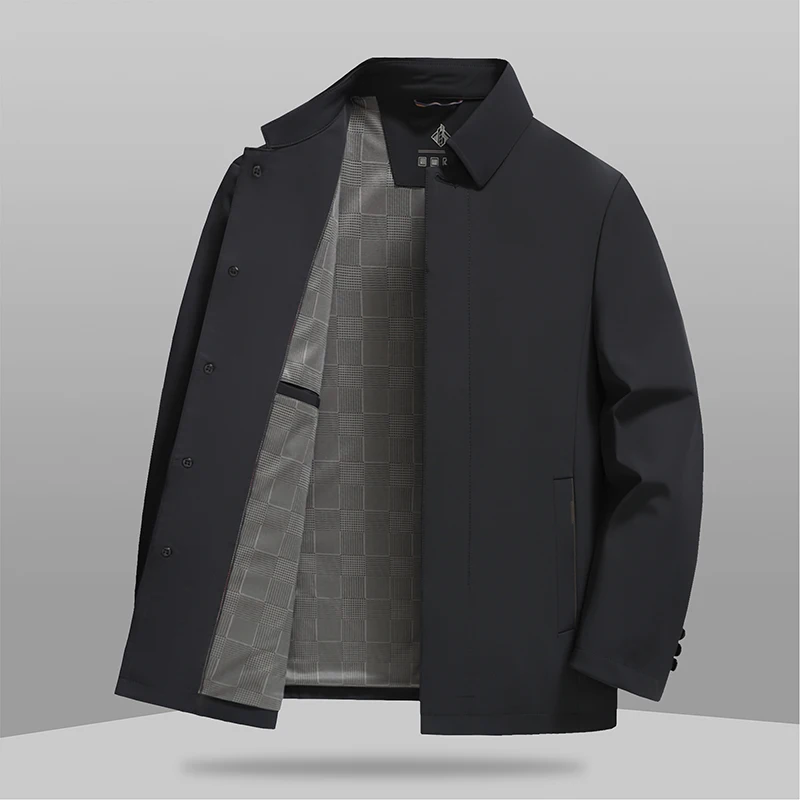 Simple Style Men Black Excutive Jacket Turn Down Collar Single Breasted Design Basic Coat Daily Menswear Four Season Outfits