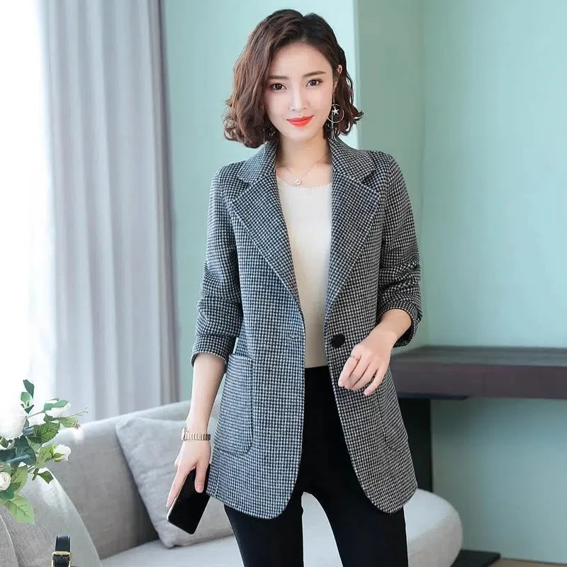 

Plaid Suit Women Coat Spring Autumn 2022New Fashion Korean Long Sleeve Blazers Woman Jacket Casual Loose Ladies Blazer Tops E182