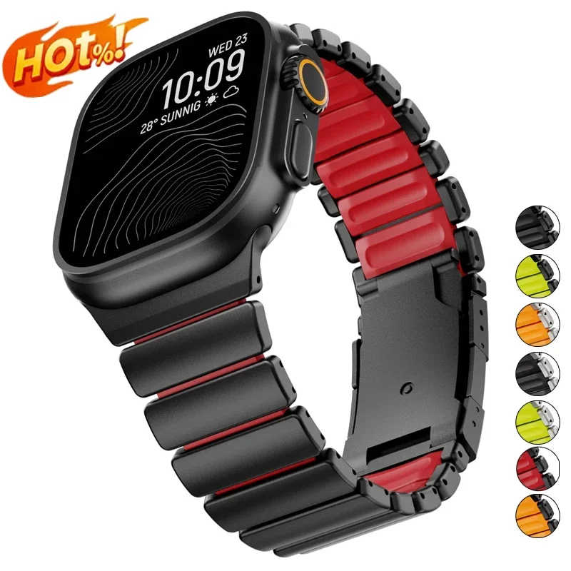 Titanarmband für Apple Watch Ultra 4 3 2 49mm 46mm 45 44 42mm Luxuriöses Silikonarmband für Iwatch Serie 12 11 10 9 8 7 6 SE 3