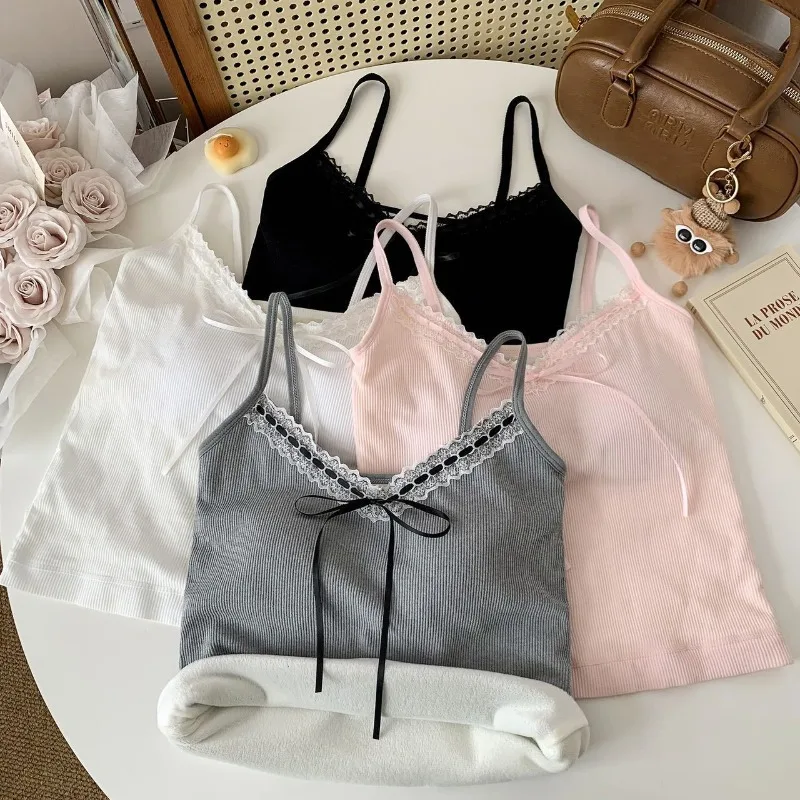 Korean Coquette Thermal Bandeau Fleece Lined Heattech Vest with Butterfly Lace Pure Attraction Winter Undergarment for Girls