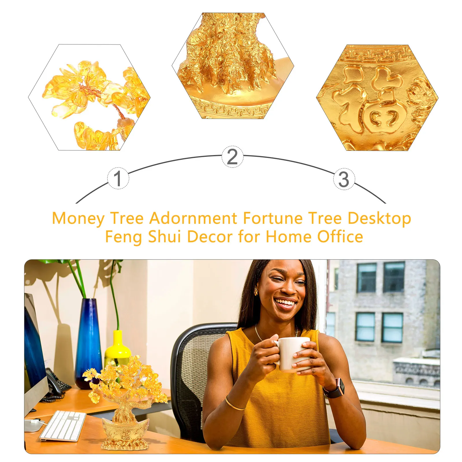 

1Pcs Feng Shui Fortune Tree Decor Creative Crystal Resin Money Tree Statuette for Office Desk Home Interior Tabletop Ornament