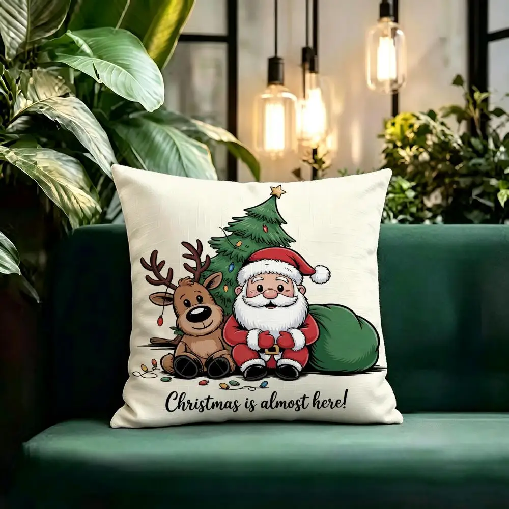 Trending Chibi style Christmas Cushion Cover Linen Pillow Cover Invisible Zipper para Sofa Silla de Oficina