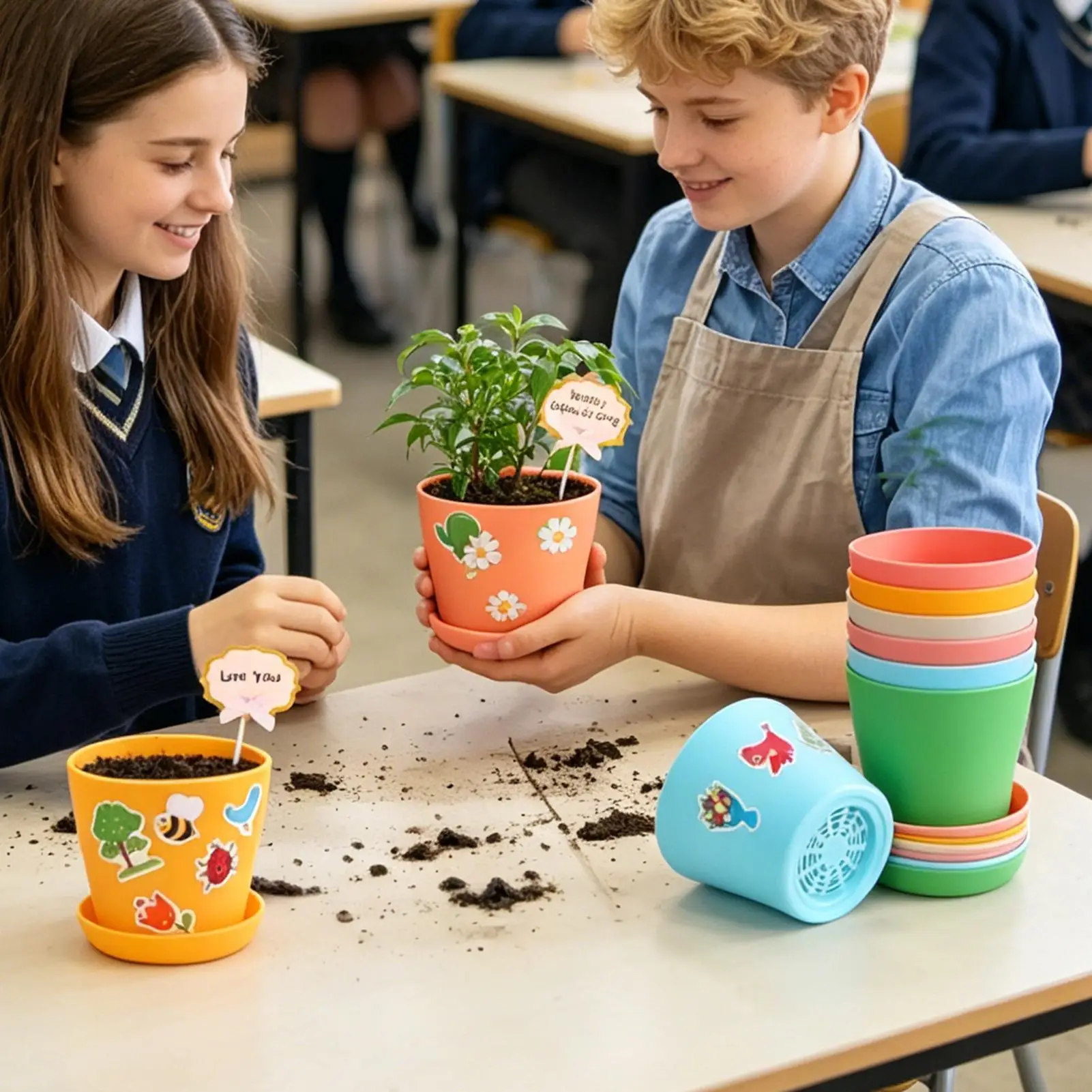 Garden Pot Craft Kit Funny Colorful DIY Educational Plant Pot Stickers Kit For Kids Aged 4 Handmade Crafts Home School Classroom