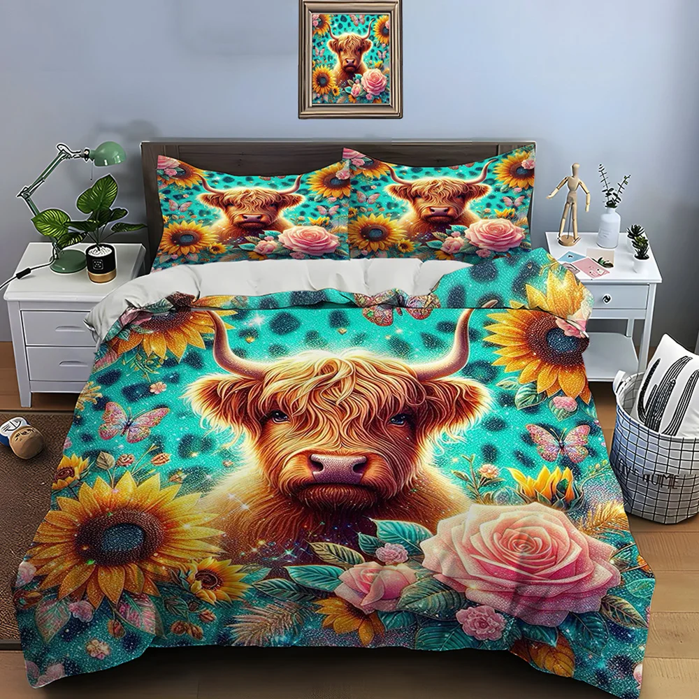 

Cute North American Highland Cattle Print Bedding Set Duvet Cover 1 Duvet Cover 2 Pillowcases Adult And Kids Bedding Set Luxury