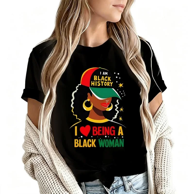 I Love Being a Black History Month Women's T-Shirt 100% Cotton Funny Graphic Short Sleeve Tee Novelty Shirt Casual Crew Neck Top S-5Xl