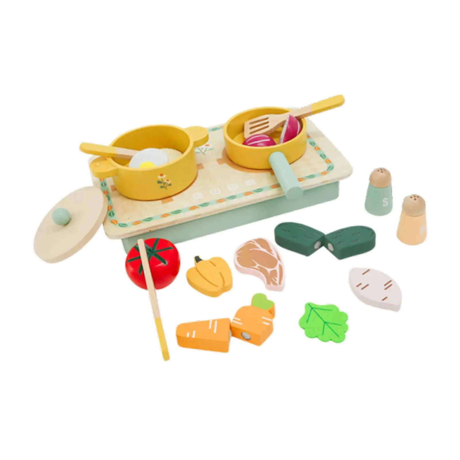 教育用木製キッチンおもちゃセット-ごっこ遊び調理器具食器セット-子供向けギフト-3歳-4歳-5歳向け