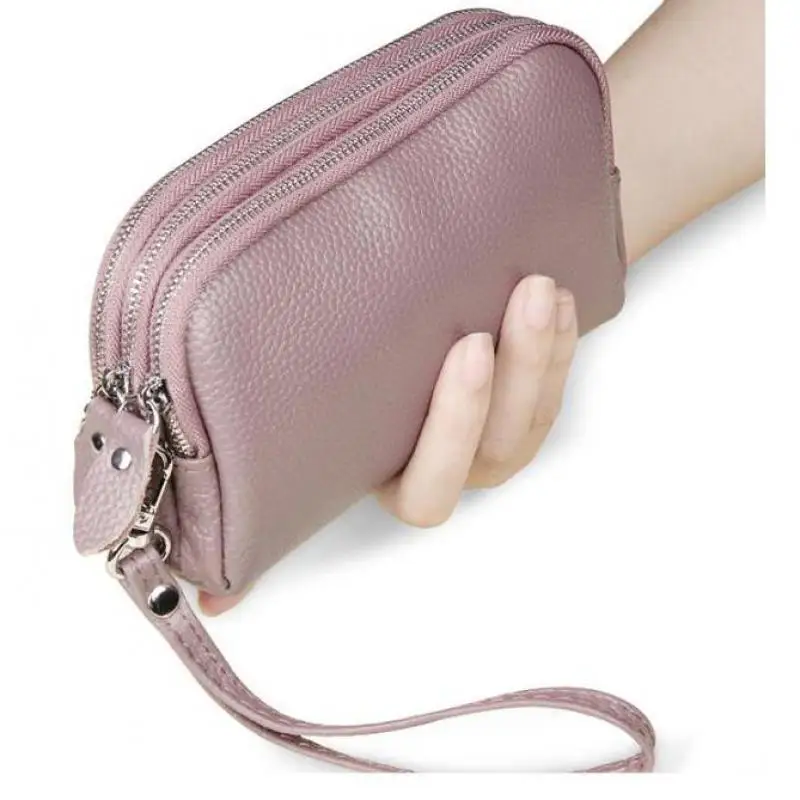 

Top-grain Cowhide Women Clutch Bag Versatile Three-layer Zipper Large Capacity Long And Simple Genuine Leather Mobile Phone Bags