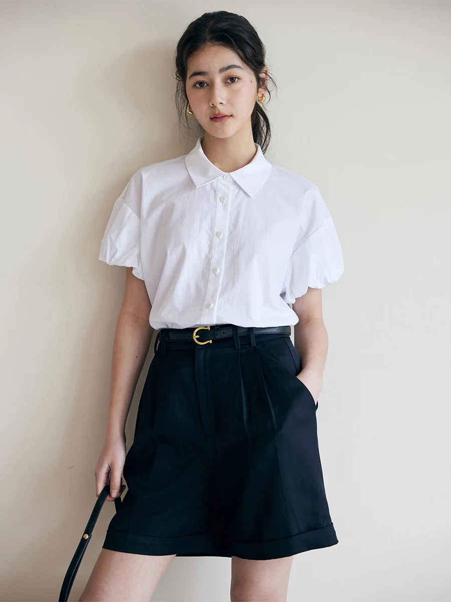 

HeyDr White Collar ort Sve Loose Women's Shirt Summer Vintage Bubble Sve Top Cotton Pure Color French Sle